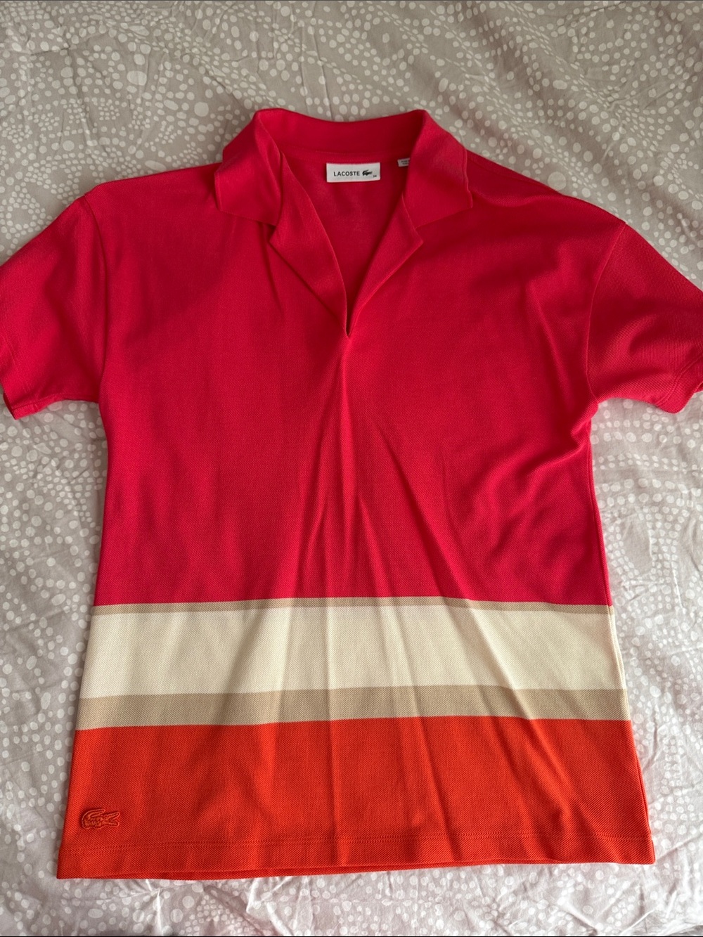 Lacoste Pink, Cream & Orange Colorblock Polo